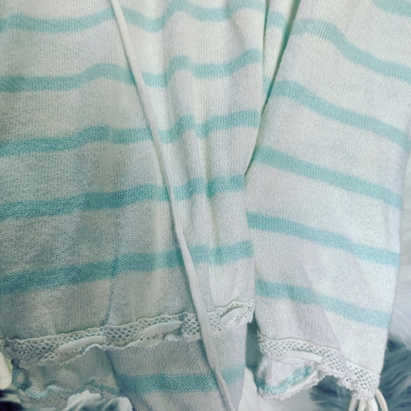 FREE PEOPLE "Vintage" blue and white stripe KNITTED& Laced long sleeve*M*Cinched - Picture 8 of 12